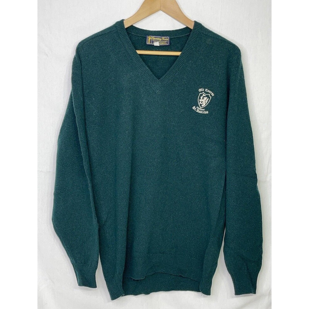 Old Course St. Andrews Green 100% Lambswool V Neck Pullover Sweater Golf Size 40